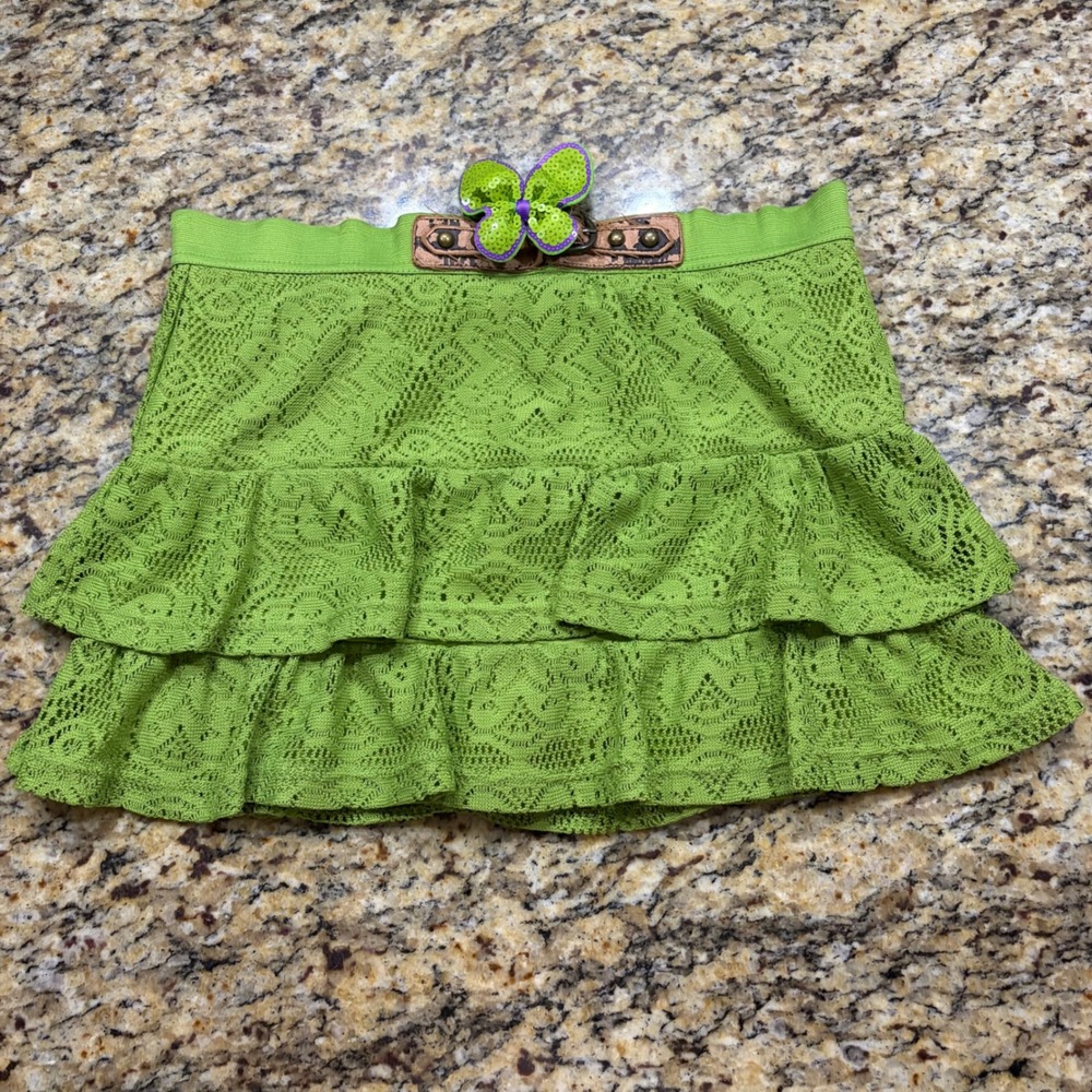 My Michelle Lime Green Lace Ruffle Skort Butterfly Sequin XL v